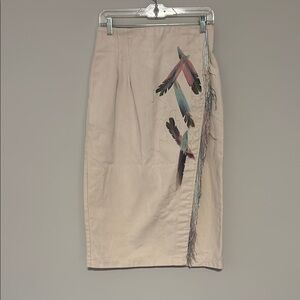 Vintage 80s/90s wrap skirt with feather and fringe details size small